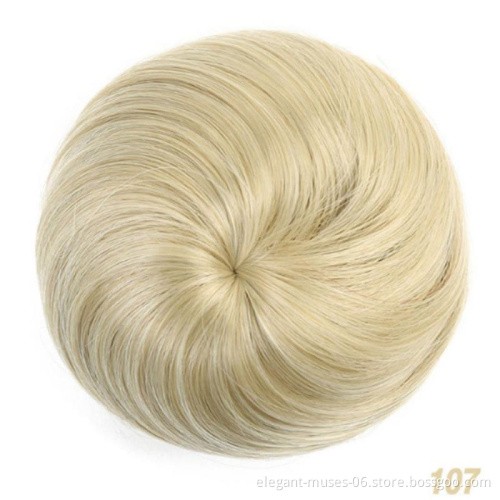 High quality wholesale ladies fashion brown headwear wig knot easy to tie clip in Hair bun hair toupee synthetic extensions